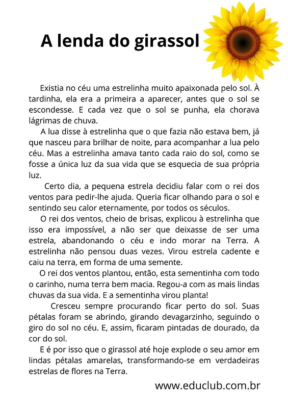 A lenda do girassol | Educlub